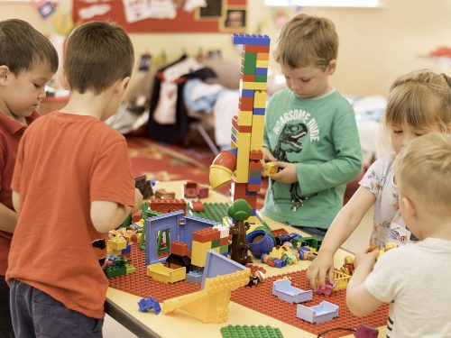 Playing with duplo lego